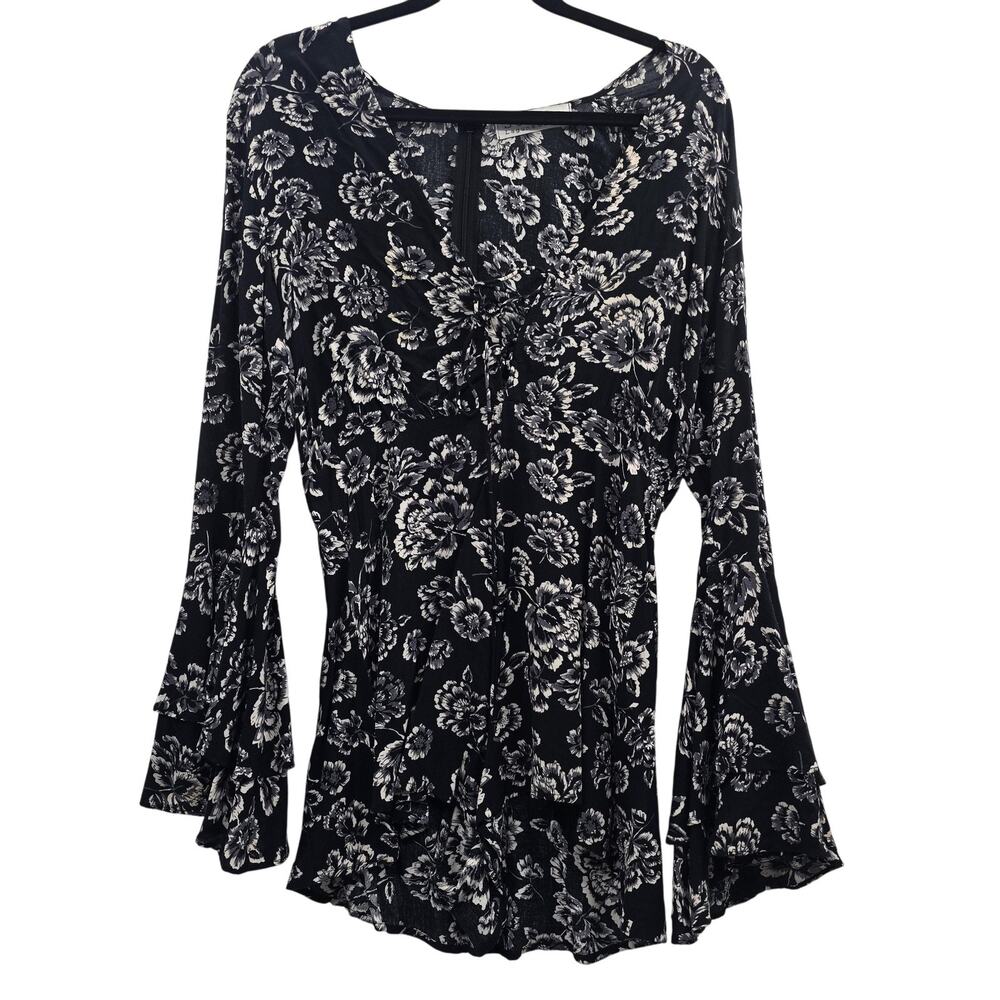 Stella Laguna Beach Floral Bell Sleeve Dress Large Witchy Goth